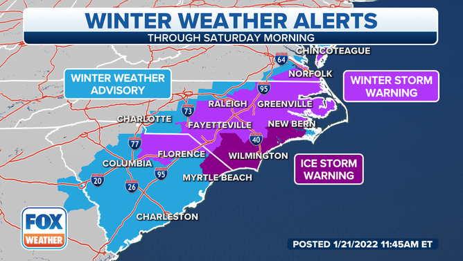 Carolina winter weather alerts 1/21/22