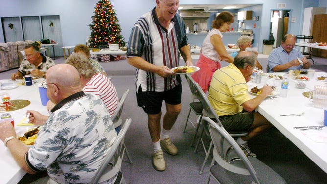 A monthly potluck at a senior community in Davenport, Florida, where many snowbirds spend their winters.