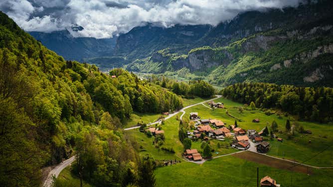 View of the Swiss Alps. Switzerland became a hub of innovation in the chocolate industry.