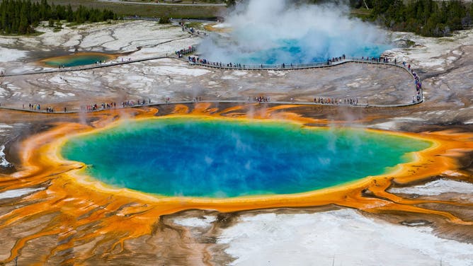 Grand Prismatic Spring in Yellowstone National Park, United States. (Photo by: Inger Vandyke /VW PICS/Universal Images Group via Getty Images)