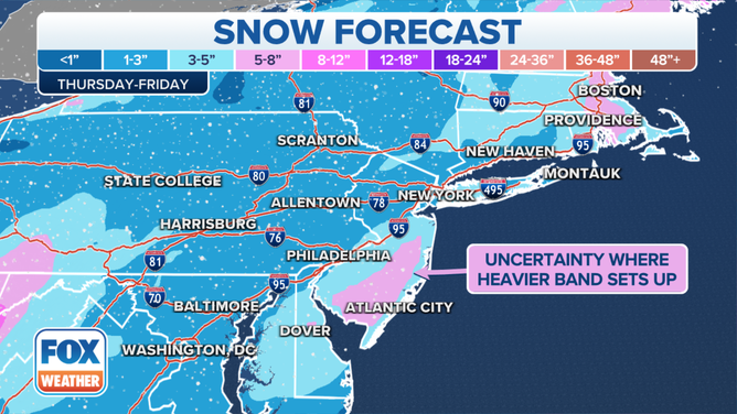 Snow forecast along the Interstate 95 corridor.