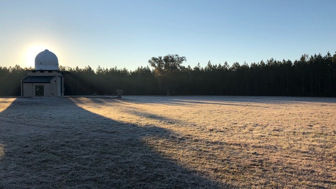 Frost-covered the lawn outside the NWS Office in Jacksonville on Jan. 24, 2022.