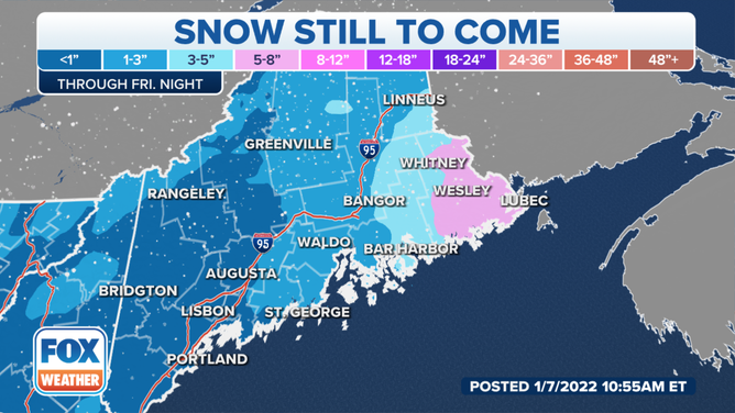 Snow forecast through Friday night, Jan. 7, 2022.