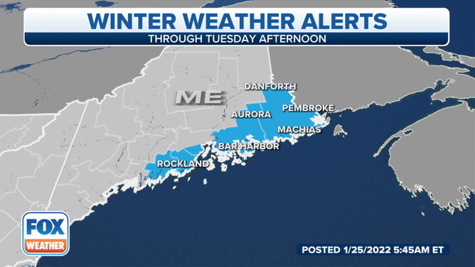 Winter Weather Advisories are posted in Downeast Maine on Tuesday, Jan. 25, 2022.