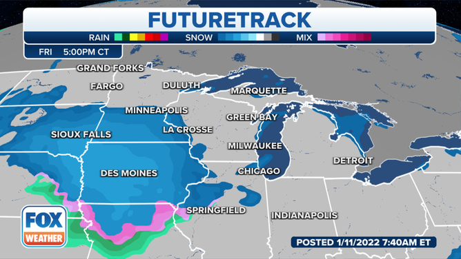 Forecast for Friday evening, Jan. 14, 2022.