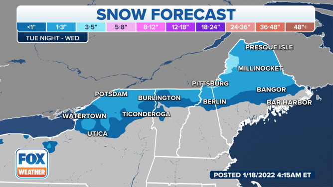 Snow forecast through Wednesday, Jan. 19, 2022.