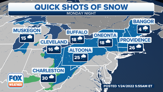 Forecast for Monday night, Jan. 24, 2022.