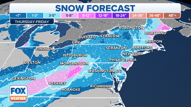 Snow forecast in the Northeast and mid-Atlantic.