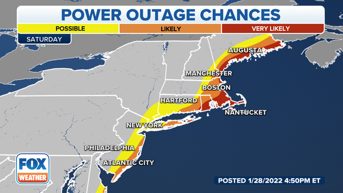 Nor'easter power outage risk map 1/28/22