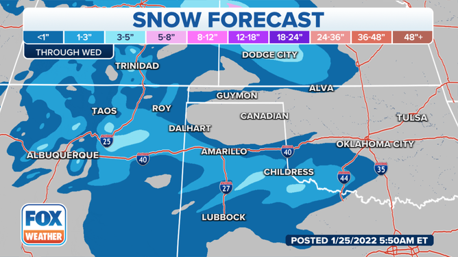 Snow forecast through Wednesday, Jan. 26, 2022.