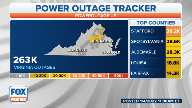 Power outages across Virginia 