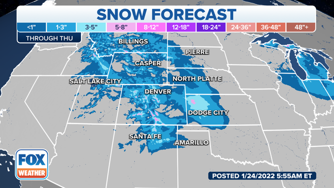 Snow forecast in the Rockies and High Plains.