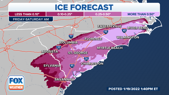 Ice forecast through Saturday morning, Jan. 22, 2022.