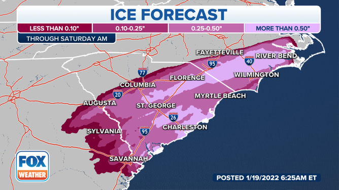 Ice forecast through Saturday morning, Jan. 22, 2022.