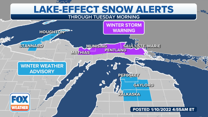 Winter Storm Warnings and Winter Weather Advisories are posted for portions of Michigan.