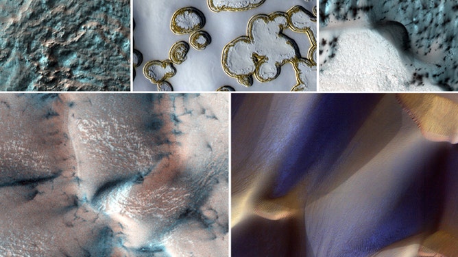 Images captured by NASA's Mars Reconnaissance Orbiter of winter on Mars.