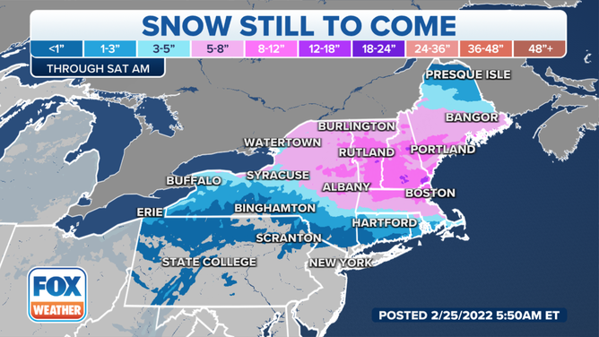 Additional snow expected through early Saturday, Feb. 26, 2022.