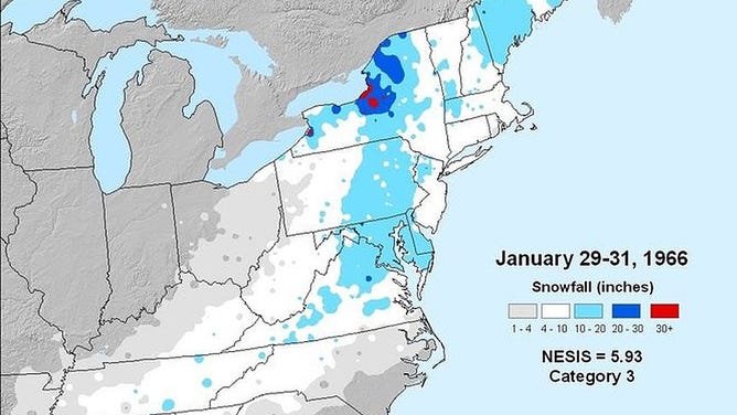 Snowfall totals from the Blizzard of 1966.