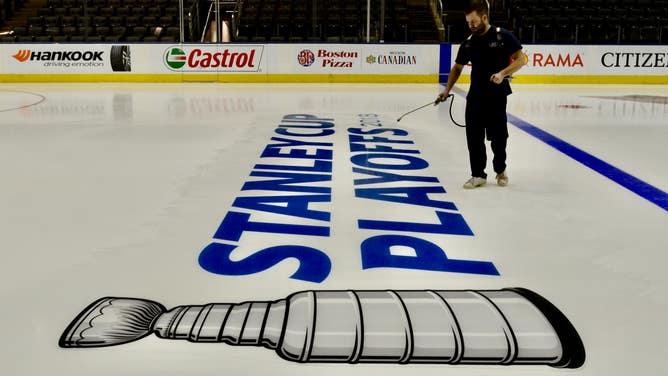 Ice maker preparing the ice rink for the NHL 2018 Stanley Cup playoffs.