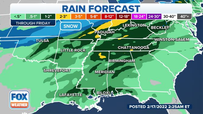 Rain forecast through Friday, Feb. 18, 2022.