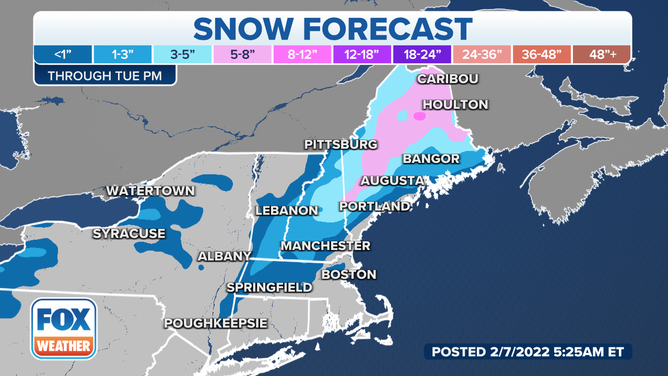 Snow forecast through Tuesday, Feb. 8, 2022.