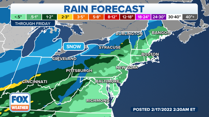 Rain forecast through Friday, Feb. 18, 2022.