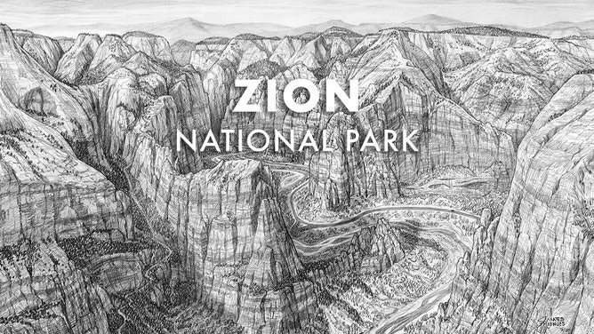 The final sketch of Zion National Park in Utah.