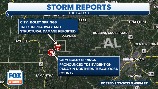 Damage reported in Alabama 2/17/22