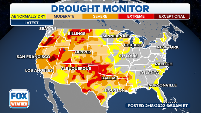 U.S. Drought Monitor as of Feb. 15, 2022.