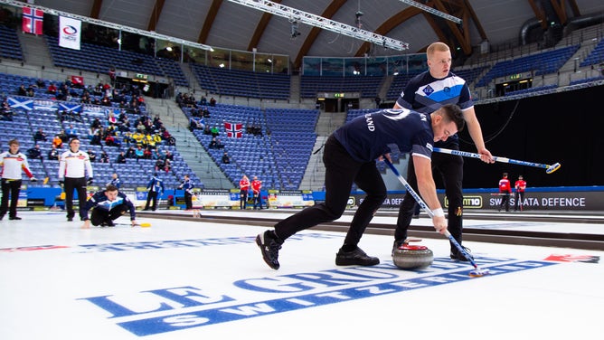 Curling athletes at the 2021 Le Gruyère AOP European Curling Championships in Norway.