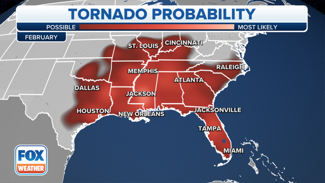 Here's where tornadoes are most likely to occur in each month