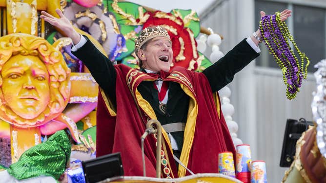 Actor Bryan Cranston reigns as Monarch of The 2020 Krewe of Orpheus parade on February 24, 2020 in New Orleans. Celebrities frequent Mardi Gras and Carnival season festivities.