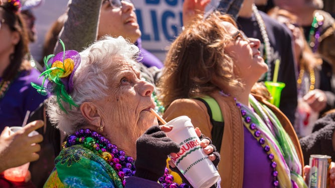 The Knights of Hermes 'Ladies Day' getting ready for Mardi Gras on 21st February 2020 in the French Quarter.