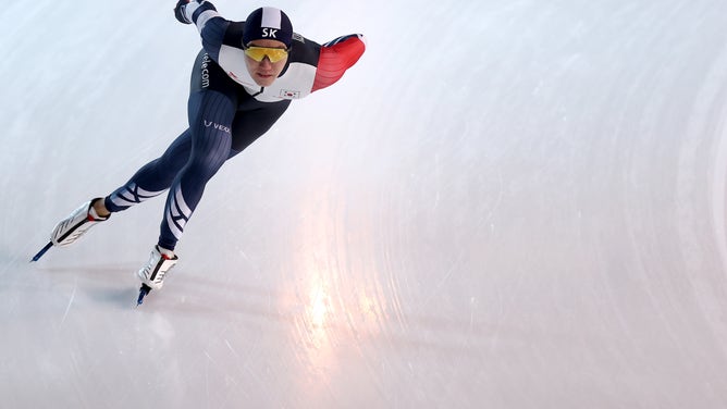 Speed skater on the ice.
