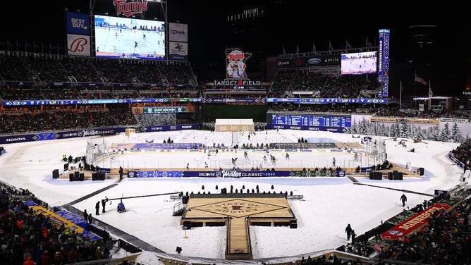 Snow covers Target Field in Minneapolis, where the St. Louis Blues and the Minnesota Wild played during the NHL Winter Classic game on January 01, 2022.