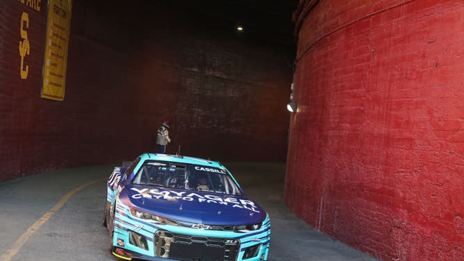Landon Cassill, driver of the #77 Voyager: Crypto for All Chevrolet, exits the tunnel to practice for the NASCAR Cup Series Busch Light Clash at Los Angeles Memorial Coliseum on February 05, 2022 in Los Angeles, California.