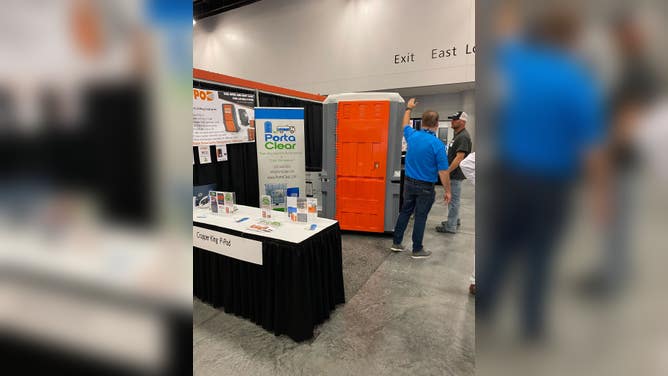 Portable waste management system on display at the Natural Disaster Expo in Miami Beach on Feb. 7, 2022.