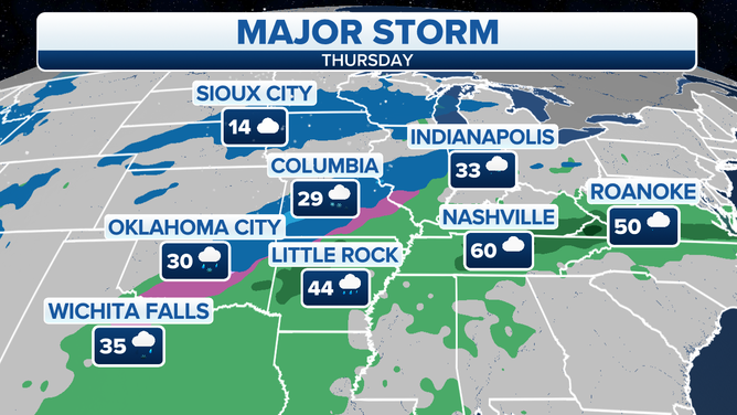 Cooler weather and rain will return to the South by mid-week as potential snow moved across the Central U.S.