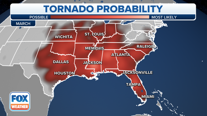 Here's where tornadoes are most likely to occur in each month