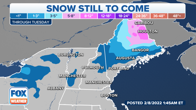 Snow forecast through Tuesday, Feb. 8, 2022.