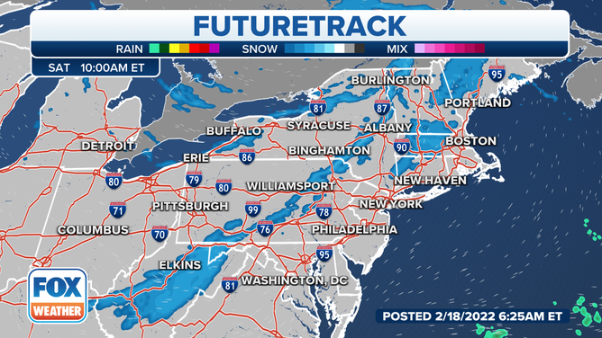 Snow squalls could spread into parts of the mid-Atlantic and Northeast on Saturday, Feb. 19, 2022.