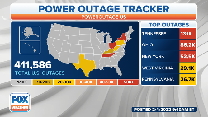 Power outages as of 2/4/22 morning