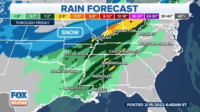 Rain forecast through Friday, Feb. 18, 2022.