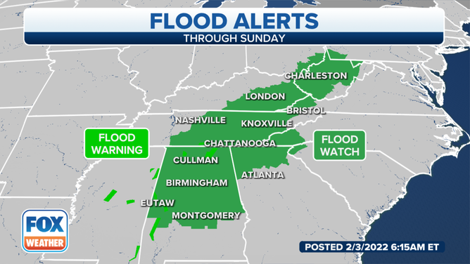 Flood Watches are in effect for parts of the Southeast.