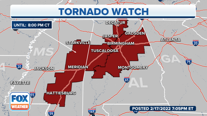 Tornado watch map 2-17-22