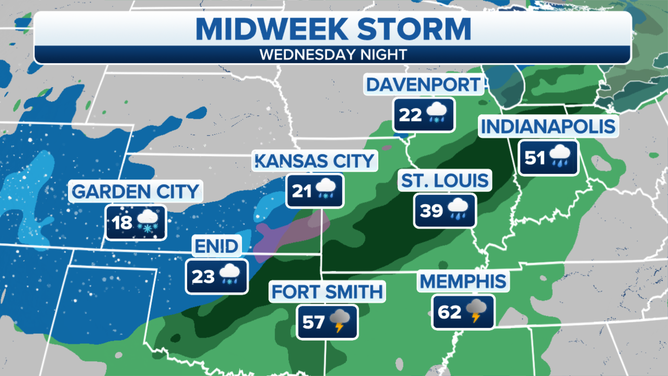 Forecast for Wednesday night, Feb. 16, 2022.