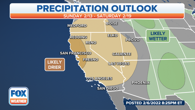 The long-range precipitation outlook for the West shows dry conditions are favored for much of the region.