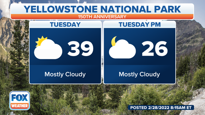 Forecast for Yellowstone National Park on Tuesday, March 1, 2022.