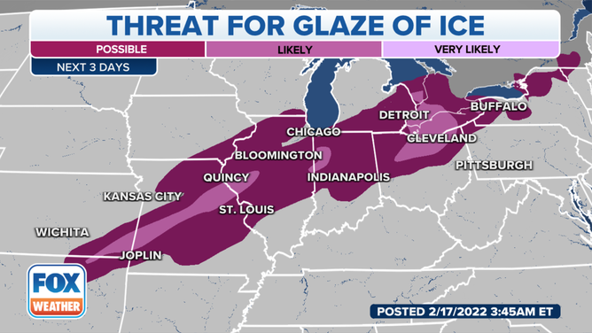 Threat for a glaze of ice in the Midwest.