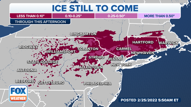 Additional ice expected through Friday afternoon, Feb. 25, 2022.